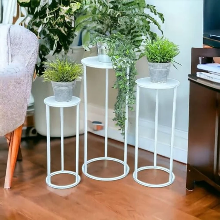DanDiBo Blumenhocker Metall Weiß Rund Blumenständer Beistelltisch 96483 3er Set Blumensäule Modern Pflanzenständer Pflanzenhocker – Bild 3