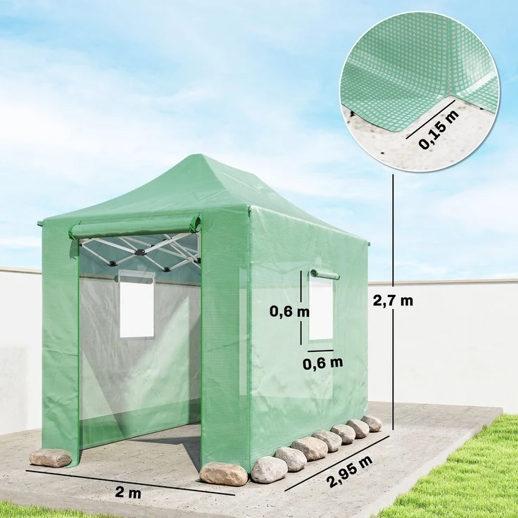 Outsunny Pop Up Gewächshaus, PE, Metall, Grün, 295L x 200B x 270H cm – Bild 3