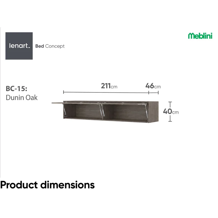 MEBLINI Hängeschrank BC-15 für 160x200 Horizontal Schrankbett - Dunin Eiche - 211x40x46cm - Wandschrank mit Ablagen und Teleskopen - Wandregal – Bild 7