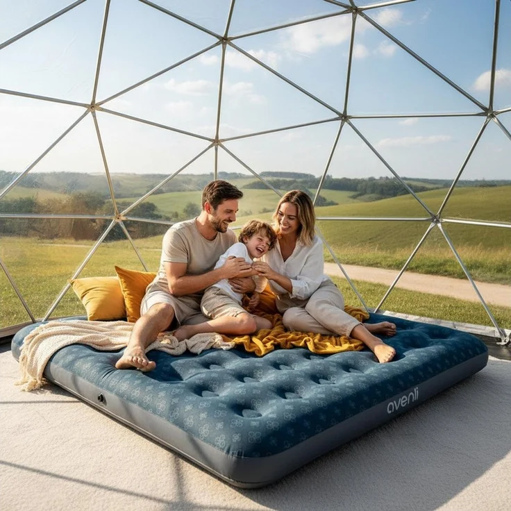 Avenli Luftmatratze Luftbett Camping für 2-3 Personen grün-deko 203x183x22cm King-Size, (aufblasbar Ideal als Reisebett oder Isomatte, 1-St, für Indoor und Outdoor mit beflockter Oberfläche), Campingmatratze ohne Pumpe – Bild 3