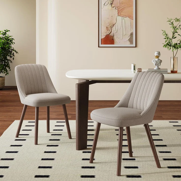 MALOL Esszimmerstühle 2er Set, Polsterstühl mit Rückenlehne, Küchen Stühle, Ergonomischer Essstuhl mit vertikaler Rillensteppung am Rücken, Moderne Esszimmer Stühle für Wohnzimmer Café, Taupe