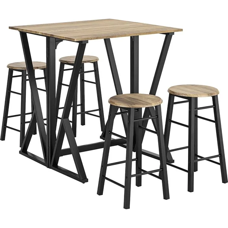 SoBuy OGT24-N Bartisch-Set mit 4 Hockern, MDF, PVC-Beschichtung, Helle Eiche, 80 x 88 x 80 cm