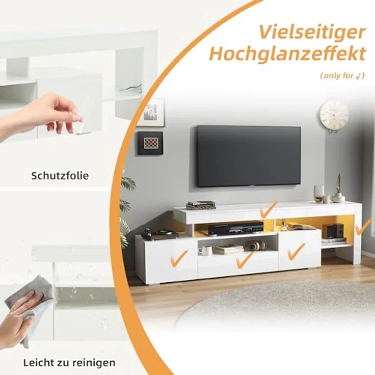 Ball & Cast TV Schrank (192×37×53cm) mit 3 Schränke, Fernseher Tisch Geeignet für Fernseher Um 85 Zoll, Bequeme Montage, Weiß – Bild 7
