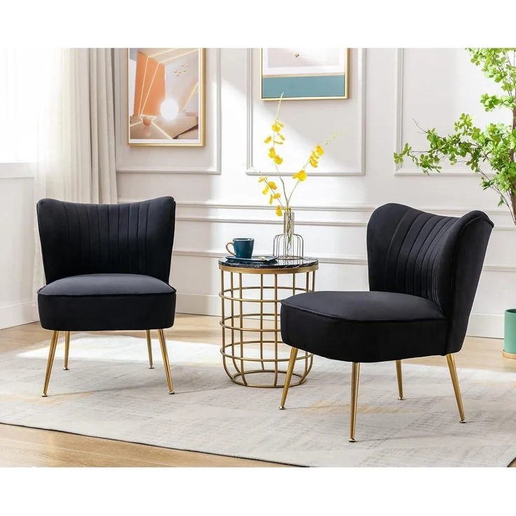 Sessel Samt Loungesessel Ohrensessel Metallbeine Lesesessel Schwarz – Bild 6