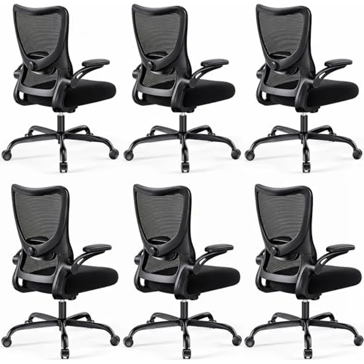 Marsail Bürostuhl Ergonomisch, Schreibtischstuhl mit 3D PU Armlehnen und Verstellbarer Lendenwirbelstütze, Drehstuhl Höhenverstellung und Wippfunktion, schreibtischstuhl aus Mesh, Bis 136kg,6pcs – Bild 1
