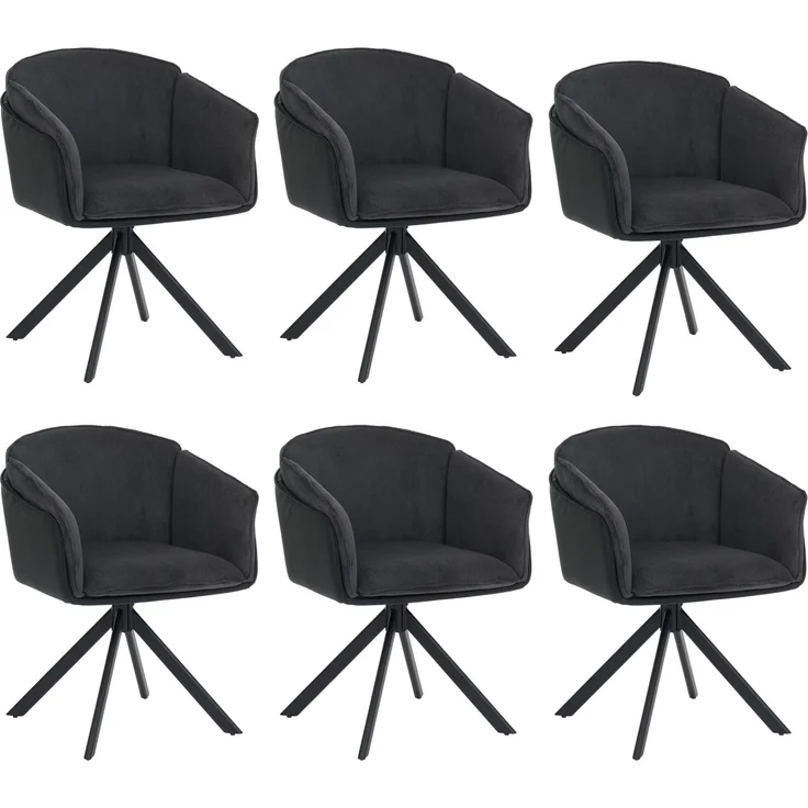 6er-Set Esszimmerstuhl HWC-R24, Küchenstuhl, drehbar Metall Kunstleder Stoff/Textil Cord ~ schwarz – Bild 9