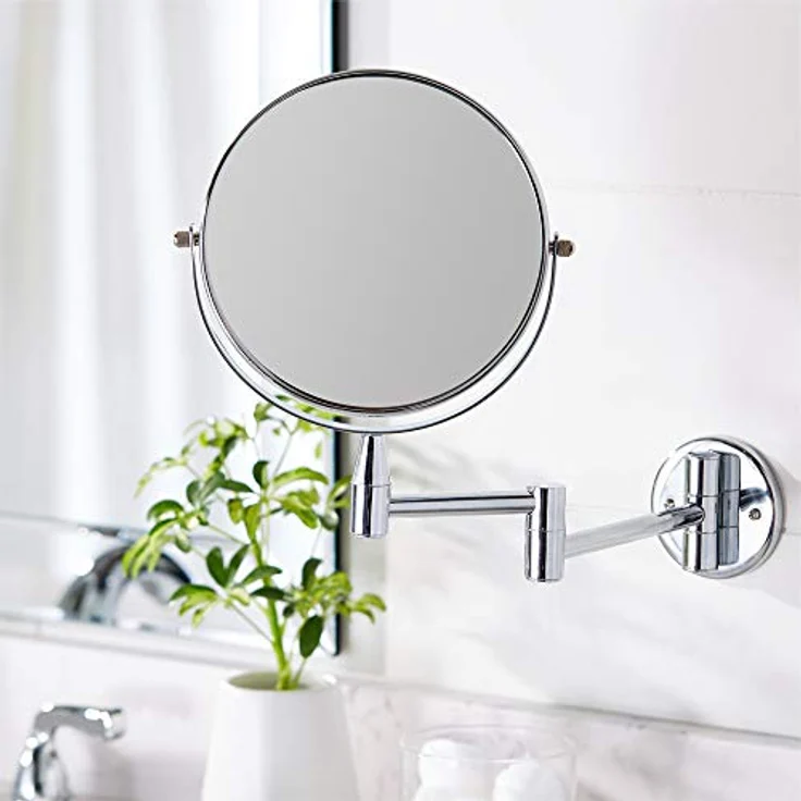 Amazon Basics Rund, Kosmetikspiegel zur Wandmontage, doppelseitig mit 1-fach/5-fach Vergrößerung, 32.5 x 25.4 cm, verchromt – Bild 5