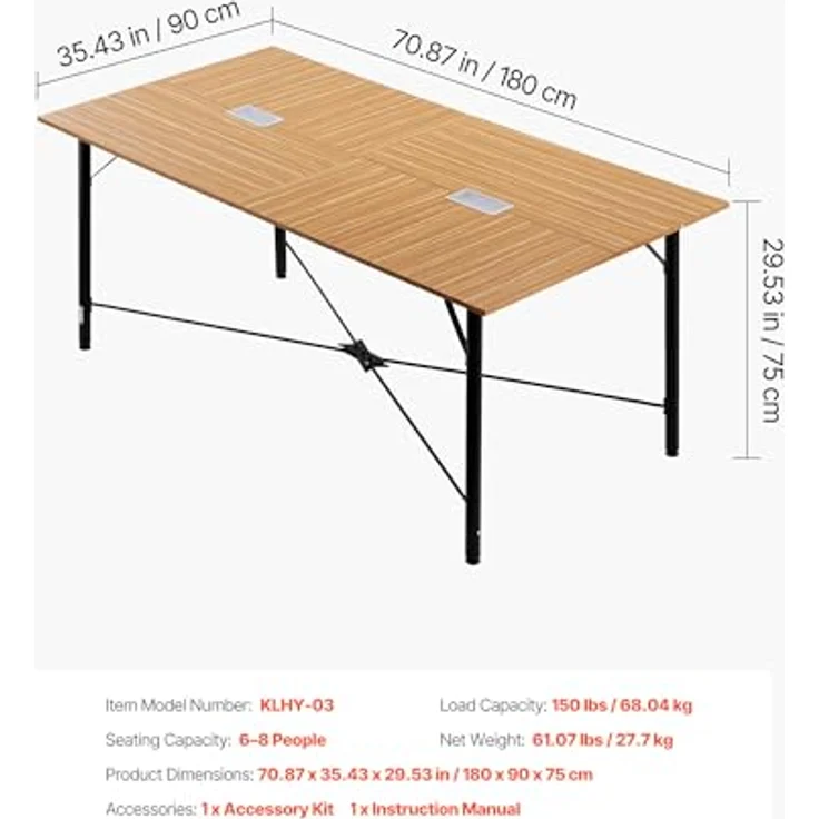 VEVOR Konferenztisch Besprechungstisch für 6-8 Personen 180x90 cm (L x B) rechteckiger Kombinationsschreibtisch Meetingtisch Mehrzwecktisch Pausentisch mit Metallbeinen für Büro Konferenzraum – Bild 4
