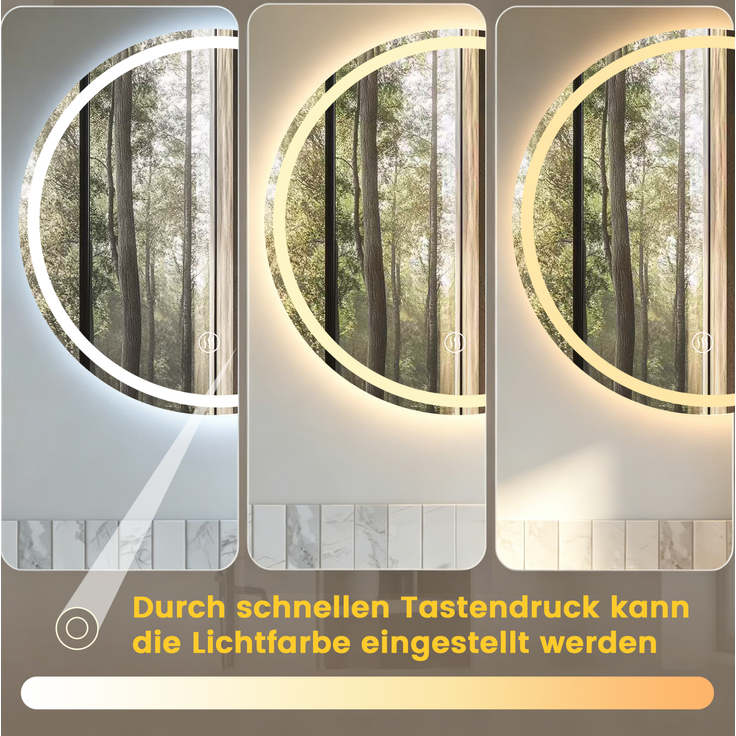 Badezimmerspiegel mit LED-Beleuchtung, dimmbar & beschlagfrei, 80x80 cm, Silber – Bild 2