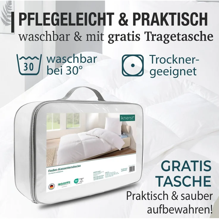 KNERST Federbettdecke Bettdecke mit weichen 10% Daunen & 90% Federn, Füllung: 90% Federn und 10% Daunen, Baumwollbezug, Kassetten Federbett, Daunen und Federn Bettdecke – Bild 3