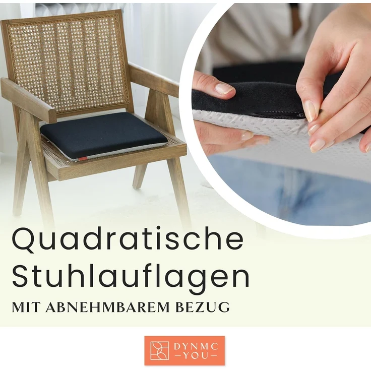 DYNMC you Sitzkissen Stuhlkissen 40x40 - Eckig Set Mittelhart, Sitzkissen Bank Memory Schaumstoff - Sitzpolster Stuhl – Bild 2