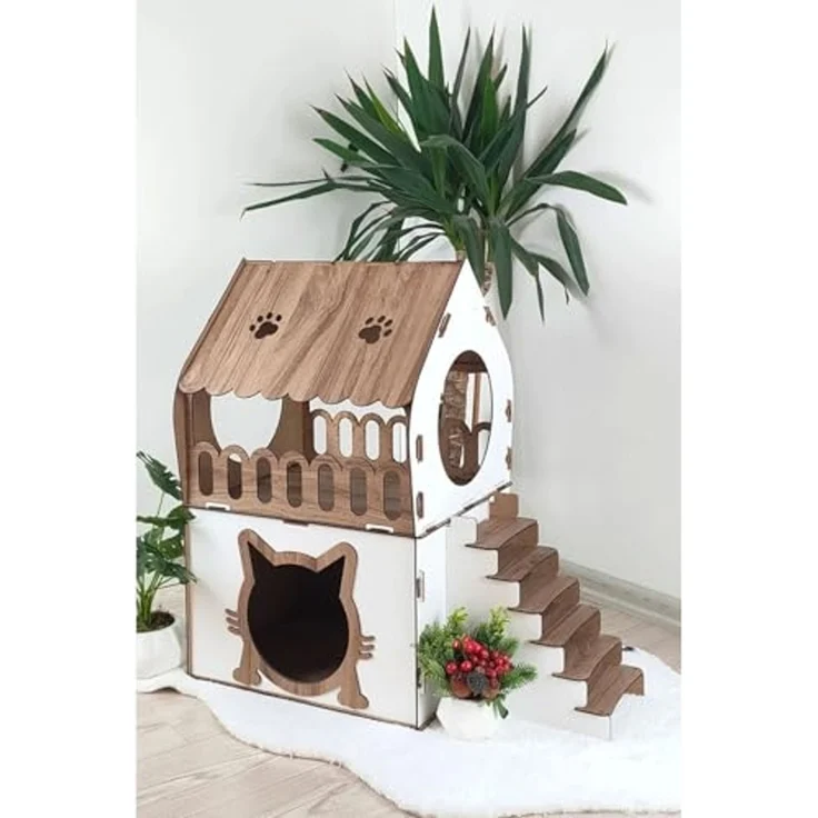 Jungengel Tierbett XL Katzenhaus Katzenhäuschen Katzenhütte Stecksystem Katzenbett, 2-Stöckiges Katzenhaus, Robust, Werkzeugfreie Montage – Bild 2