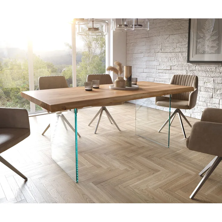 Esstisch Edge 180x90 XL Akazie Natur Glas Live-Edge