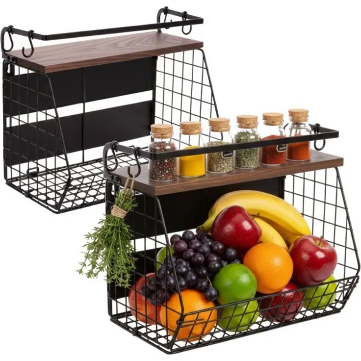 Relaxdays Obstkorb Wandregal magnetisch 2er Set