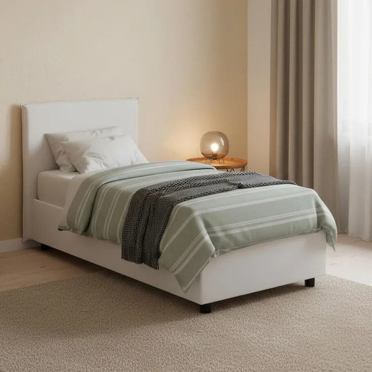 Talamo Italia - Einzelbett Brigitta, Bettkasten mit Kunstlederbezug, 100 % Made in Italy, Öffnung vorne, inklusive Matratze 80 x 190 cm, Weiß