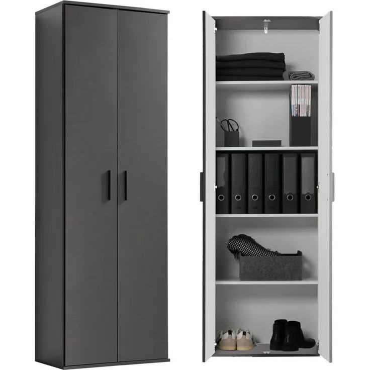 mokebo® Mehrzweckschrank 60CM Breite mit Einlegeböden 'Der Lange' moderner Aktenschrank in Grau BZW. Schwarz Matt aus Holz, Schrank & Haushaltsschrank | 60 x 180 x 34 (B/H/T in cm) | Anthrazit