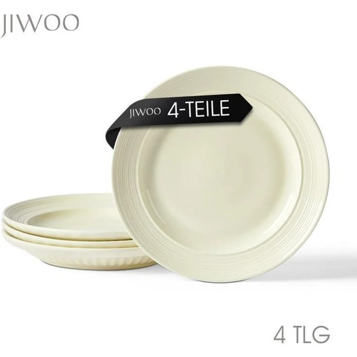 JIWOO Teller 4er Ø25cm, Frühstücksteller Salatteller Steakteller Dessertteller, (4 St), Keramik Tellerset Beige Mikrowellen spülmaschinenfest Ø25,4cm – Bild 4