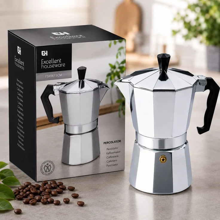 Espressokocher 330 ml aus Aluminium – Mokkakanne für 6 Tassen Espresso – Bild 1