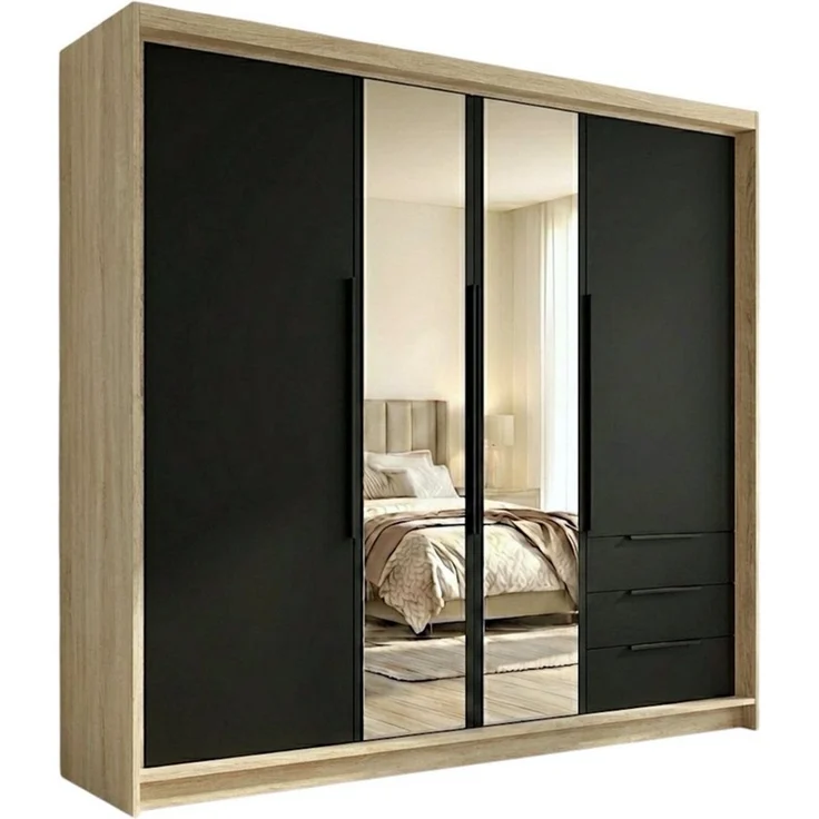 A&J MöbelLand GmbH Drehtürenschrank viertüriger Kleiderschrank mit Schubladen und Metallgriffen. (Geräumiger vier¬türiger Kleiderschrank mit Schubladen und Metallgriffen. Geräumiger Schrank mit einer Breite von 200 cm und Schubladen, ideal zur Aufbewah... – Bild 5