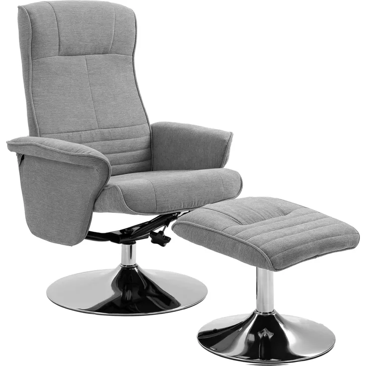 HOMCOM Relaxsessel mit Hocker, drehbar TV-Sessel mit neigbare Rückenlehne, bis 150 kg (Liegesessel, 2-St, Fernsehsessel), für Wohnzimmer, Grau
