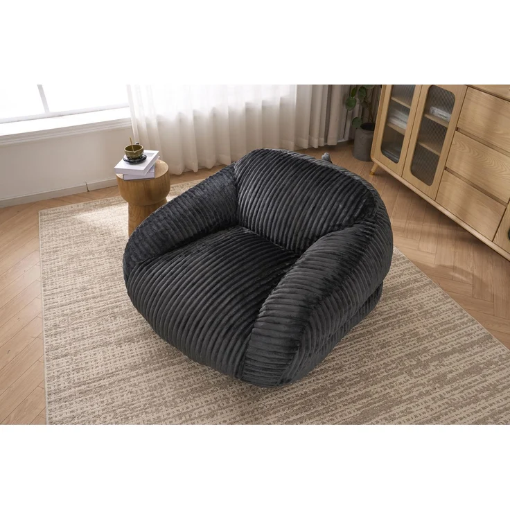 Sitzsack aus Samt mit Rückenlehne, formstabiler Schaumstoff, 116×110×61 cm, Dunkelgrau – Bild 4