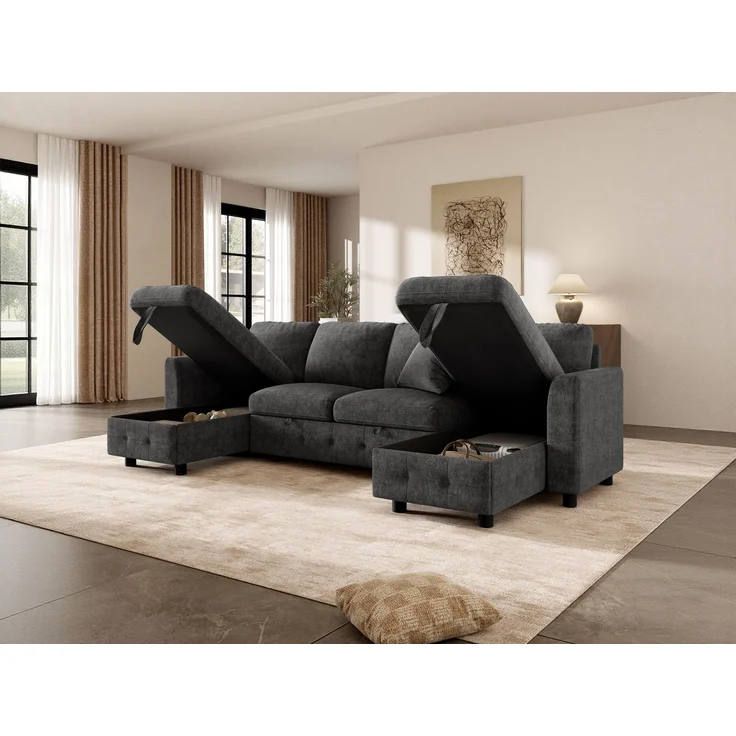 ZUBALIYA Schlafsofa 61x107 cm, mit USB - Anschluss, mit Stauraum, mit Ausziehbett, mit Chenille - Bezug, mit breiten Armlehnen, Grau – Bild 15