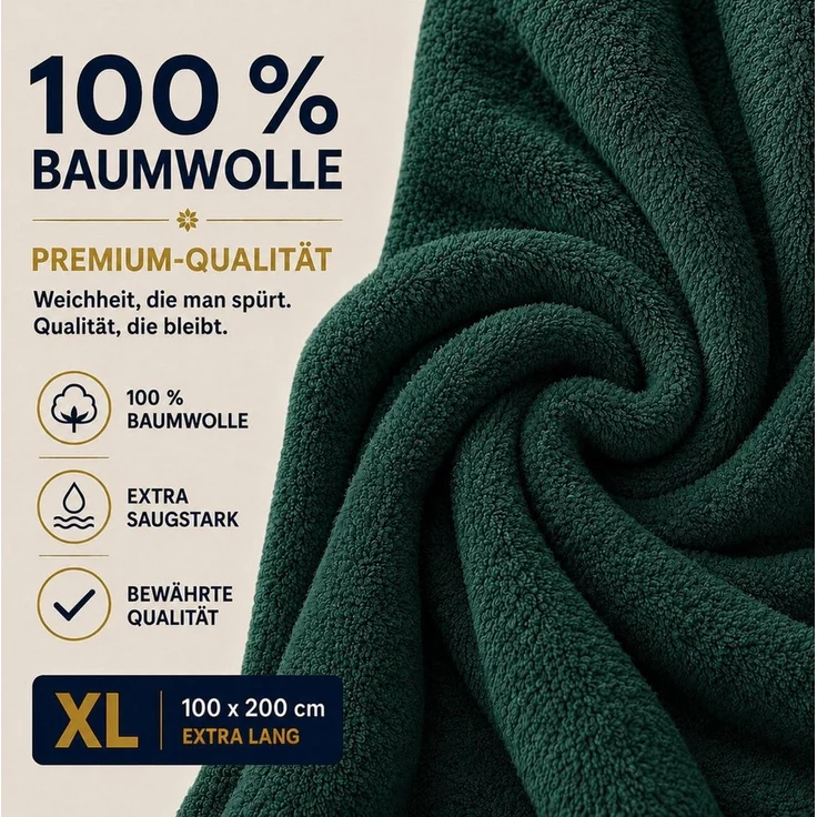 Komfortec Saunatuch 100x200 Extra Große XXL Premium Saunatuch, Unifarben (1-St), extra Große XXL, Schnelltrocknend, Frottee, Weich, Baumwolle – Bild 3
