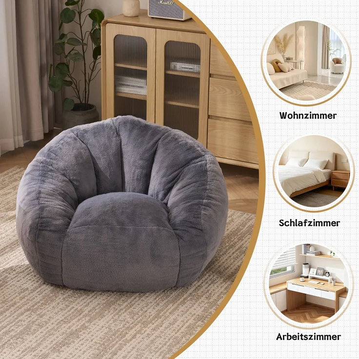 Sitzsack in Grau 98cm×98cm×60cm aus Polyester – gepolstert, formstabil und ohne Montage – Bild 5