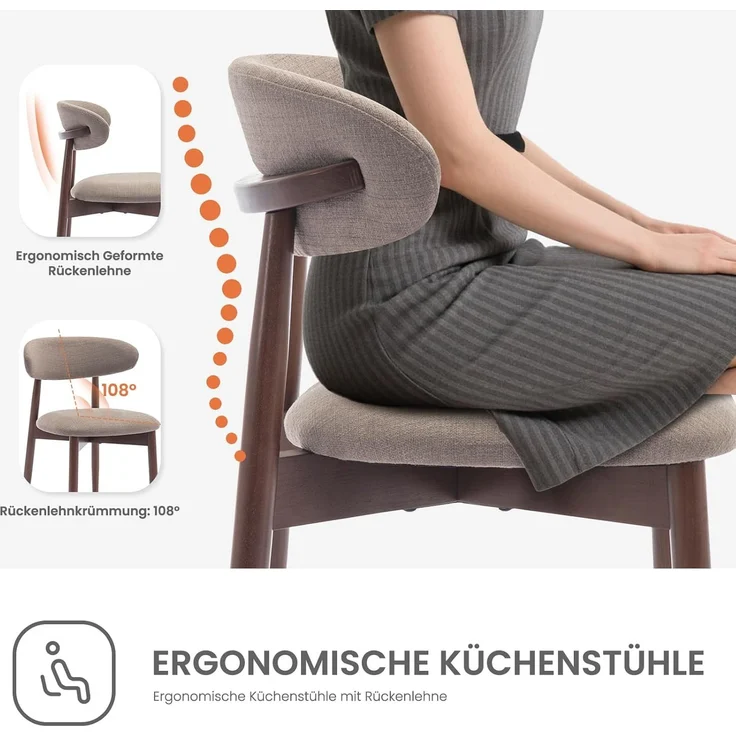 COLAMY Esszimmerstühle 4er Set, Polsternder Stühle Esszimmer mit Rückenlehne, Moderne Küchenstühle Gepolstert, Stoff Dining Chairs mit Back und Holzbeinen für Esszimmer, Küche, Restaurant, Kamel – Bild 4