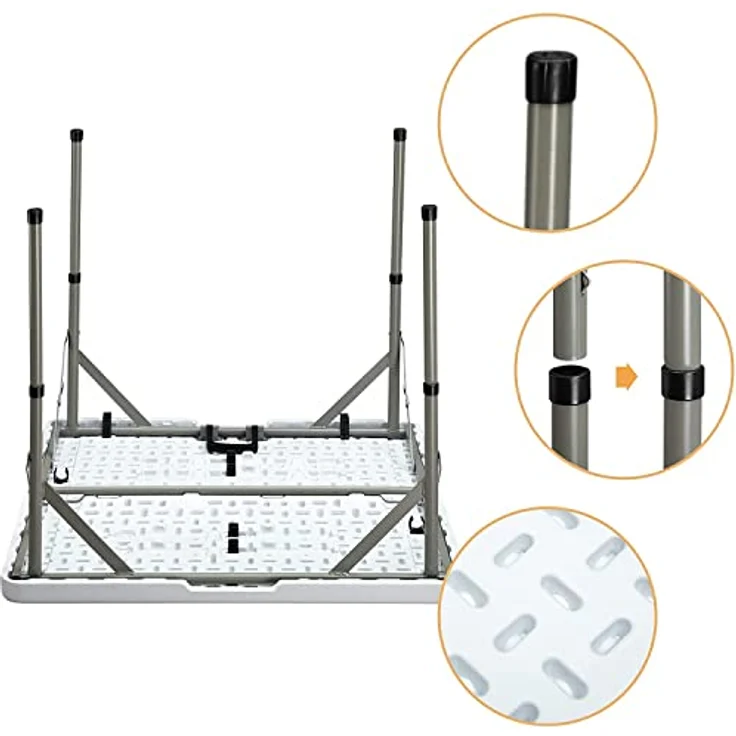 HollyHOME Klapptisch Quadratisch 87cm Campingtisch Klappbar Tisch Wetterfest Gartentisch Balkontisch Tragbarer Klapptisch Esstisch für Küche BBQ Catering Party, Weiß – Bild 7
