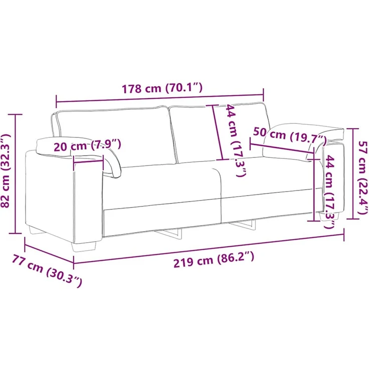 vidaXL 3-Sitzer-Sofa Blau 220x77x82 cm Samt 4105286 – Bild 9