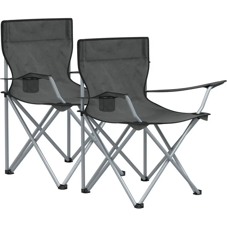 Songmics Campingstuhl, 2er Set, Klappstuhl für Outdoor, Angelstuhl mit Armlehnen, Getränkehalter, tragbar, klappbar, bis 120 kg