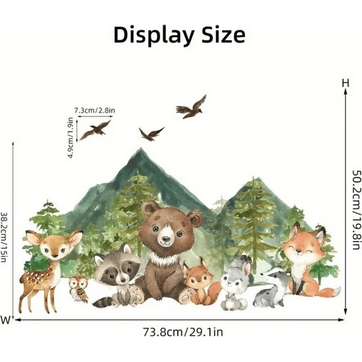 Montegoni Wandsticker Kinder Tier Wandaufkleber Dekoration (lächelndes Gesicht Bär, Hirsch, Fuchs,Baum, Bergtier Wandaufkleber), Wandtattoo mit Waldtieren für Schlafzimmer,Kinderzimmer – Bild 4