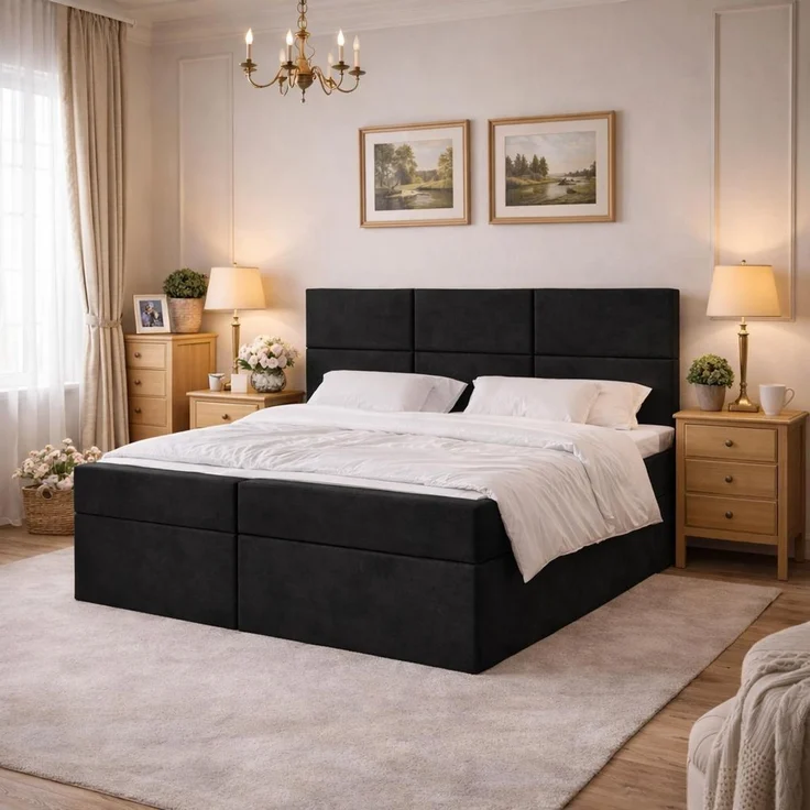 KRISAN MÖBEL Kontinentalbett DREAM2 Schwarz mit 2 Bettkasten und ergonomischem Topper, Bonell-Federkern Matratze, 120 x 200 cm – Bild 2