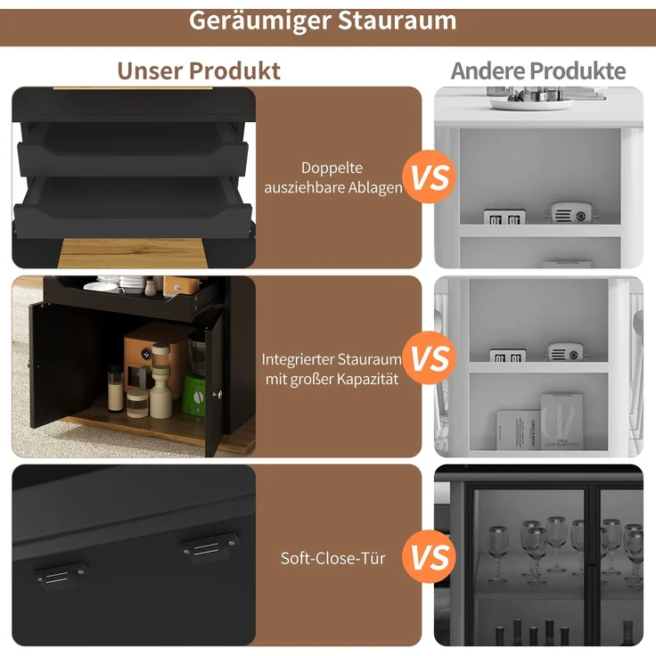 Esstisch Teleskoptisch(110-140×80cm), klappbarer Küchentisch für 4-6 Personen, Ausziehbarer Esstisch ,platzsparender Küchentisch, Tisch mit zwei Schubladen und einem Aufbewahrungsschrank – Bild 6