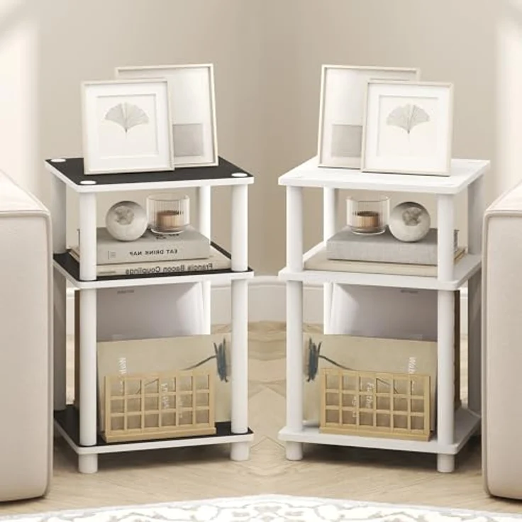 Furinno Turn-N-Tube Beistelltisch, 3-stöckiger Beistelltisch, Nachttisch, Bettseitentisch, für Wohnzimmer, Schlafzimmer, Weiß/Schwarz Espresso – Bild 2