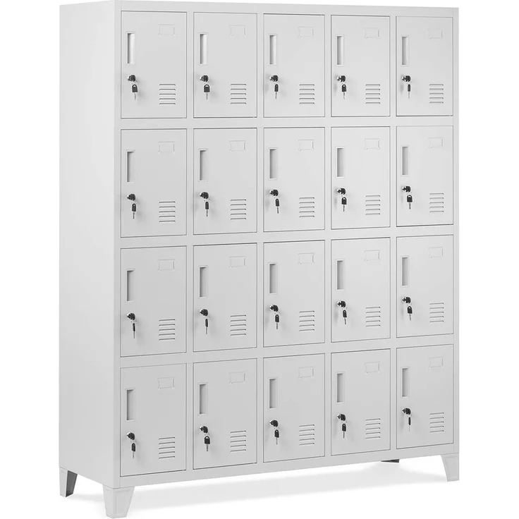 Domator Umkleideschrank 5B4A Fächerschrank Schließfachschrank mit 20 Fächern Wertfachschrank Metall Pulverbeschichtung 172 x 136 x 45 cm (H x B x T) (Grau)