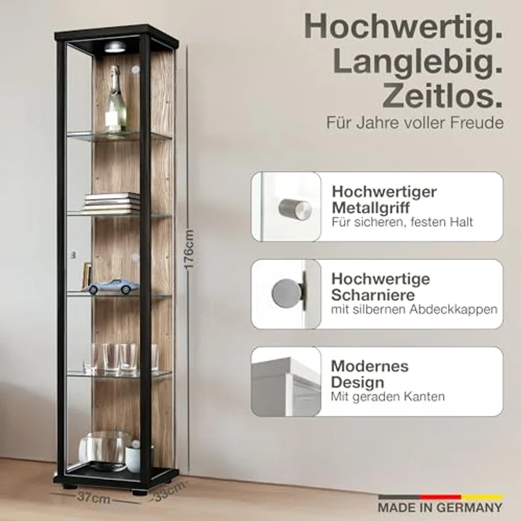 K-Möbel Glasvitrine C1014 (Glasvitrine (176x37x33 cm) mit 1 Glastür) Glasvitrine stehend – Bild 3