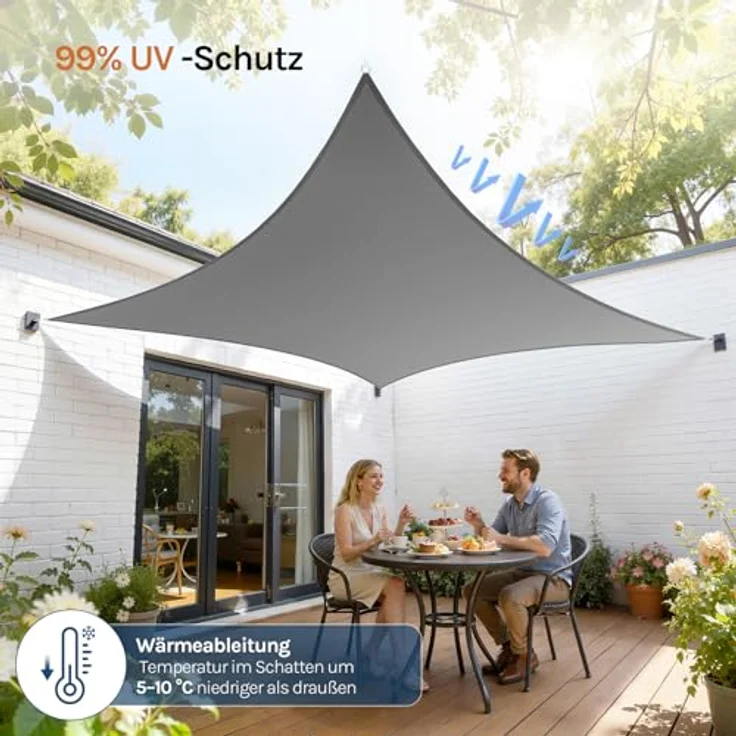 Woltu Sonnensegel Sonnenschutz HDPE Windschutz UV Schutz Grau 3x5 m – Bild 7