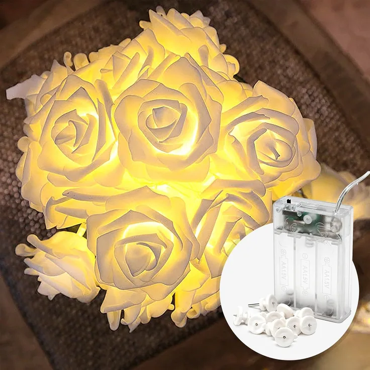 COZY HOME LED-Lichterkette Rosen Lichterkette Batterie & Stecker -, 5 Meter & 20 Blumen LED Warmweiß I Batterie&Stecker I Innenanwendung