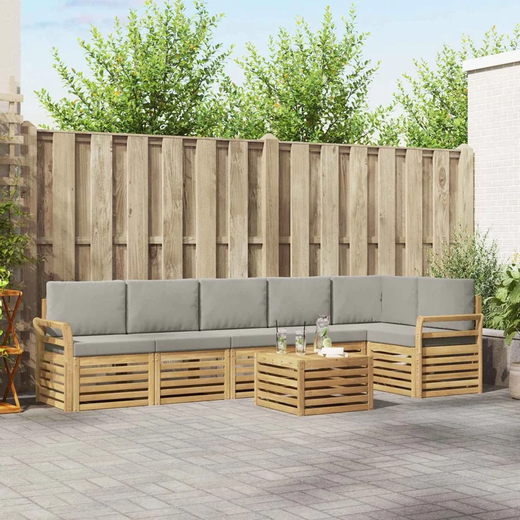 vidaXL Outdoor-Sofagarnitur 7 stk. 6-Sitzer Weiß und Hellgrau 3391956 – Bild 1