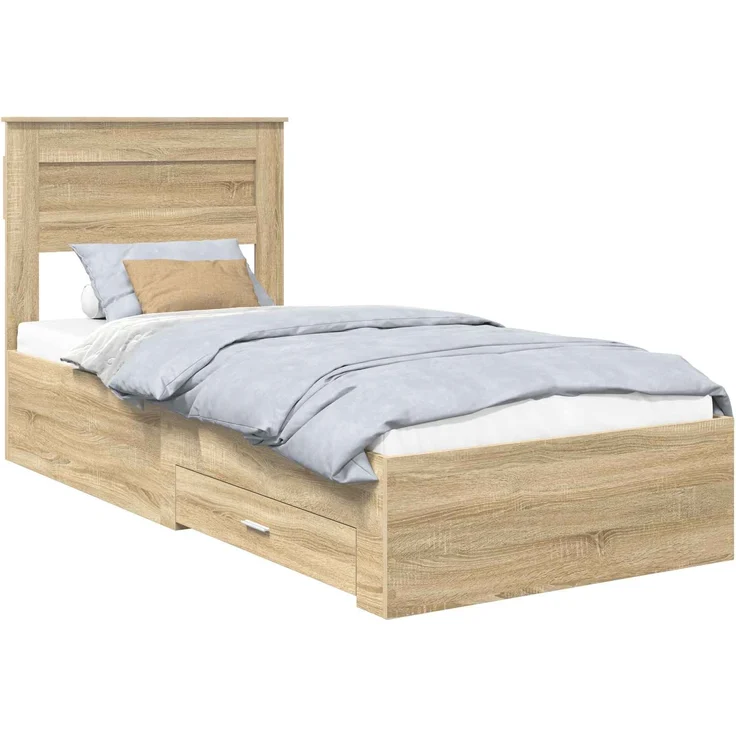 vidaXL Bettrahmen mit Kopfteil Sonoma-Eiche 90 x 190 cm Holzwerkstoff 3410029 – Bild 1