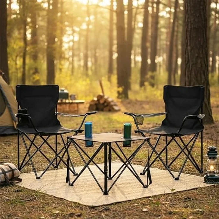 Spetebo Campingstuhl Sitzgruppe Tisch und 2 Stühle für Garten & Camping (3 tlg, 1 St), Outdoor Sitzgarnitur faltbar mit jeweils integriertem Getränkehalter – Bild 7