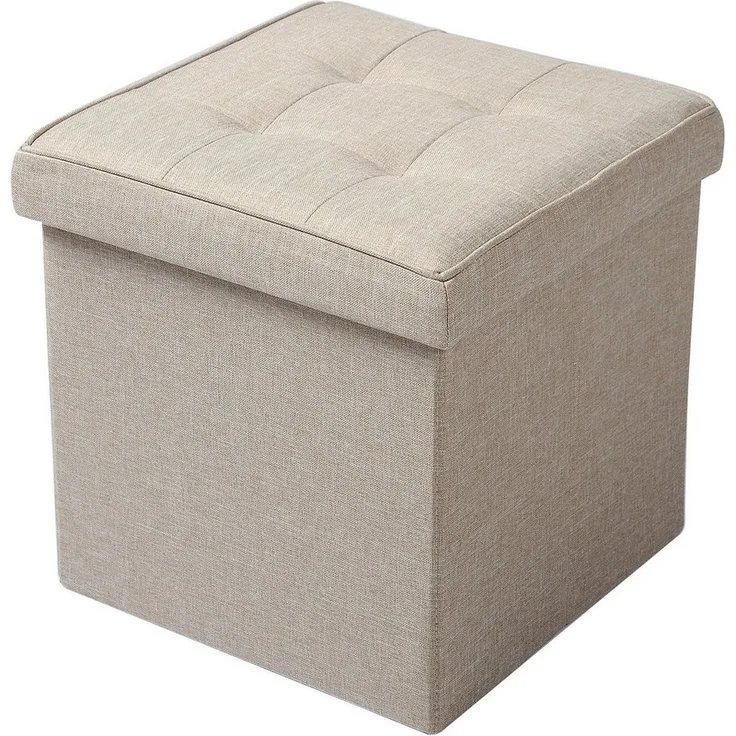 Sitzhocker mit Stauraum aus Leinen Modell Kerstin beige