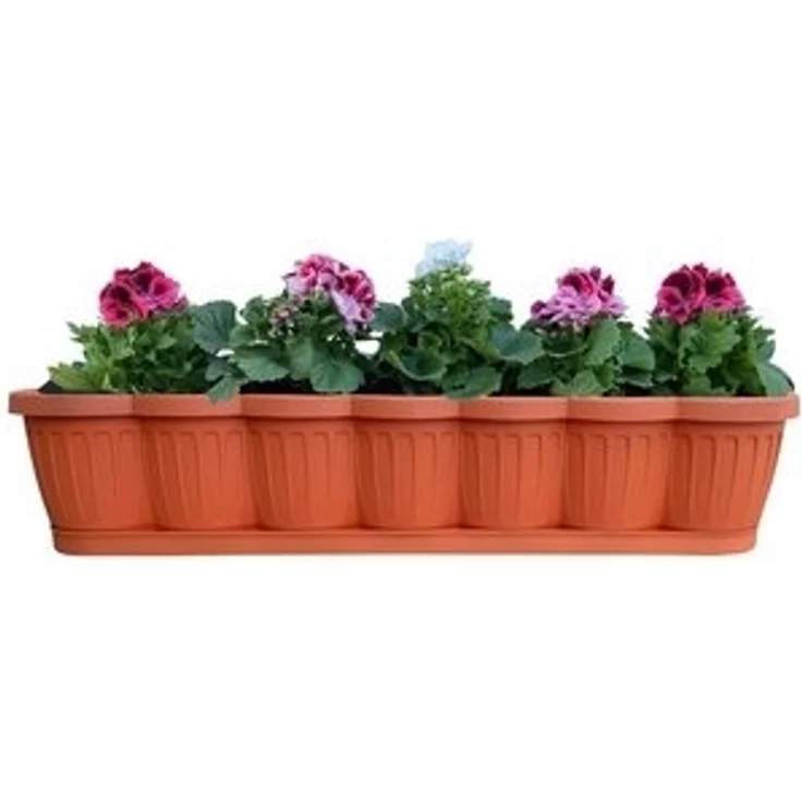 1er Set 80cm Blumenkasten Balkonkasten Pflanzkasten Terracotta im Wellendesign inkl. passenden Bewässerungsuntersetzer – Bild 6
