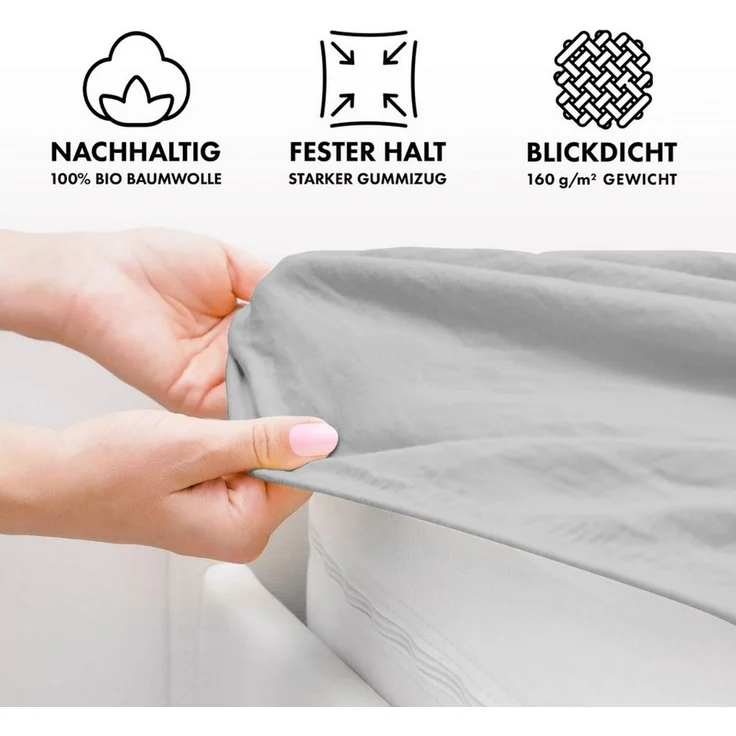 Jacobson Spannbettlaken BIO, Jersey Spannbetttuch, Bettlaken 160 g/m², 100% BIO-Baumwolle, Gummizug: rundum, GOTS zertifiziert – Bild 4