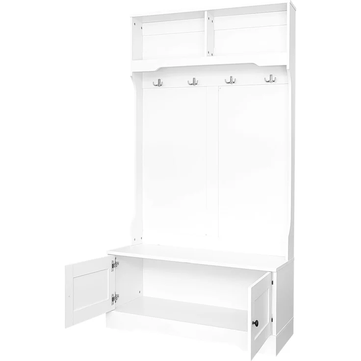 Flurschrank, Garderobenschrank mit Sitzbank, weiß, 101,5x37x183 cm (BxTxH), mit Haken & Stauraum – Bild 8