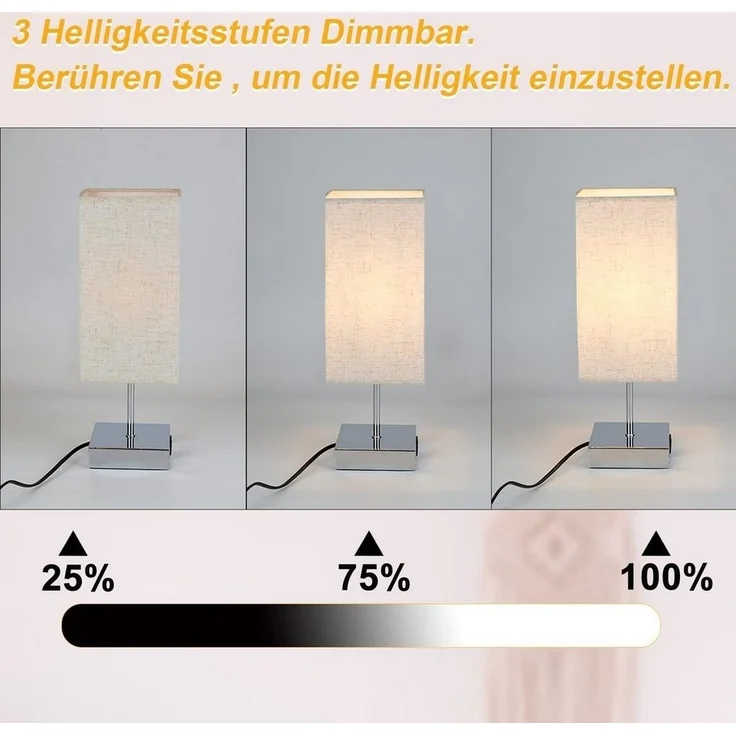 Nettlife Nachttischlampe Nachttischlampe touch dimmbar mit Ladefunktion USB, mit Ladefunktion USB, LED wechselbar, für Schlafzimmer kinderzimmer Bedside – Bild 2