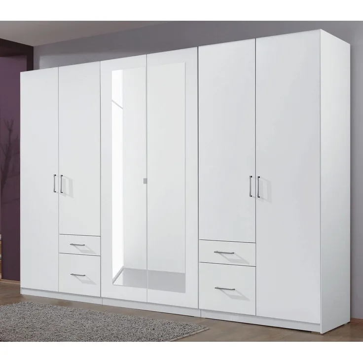 Kleiderschrank FREIBURG in weiß 6-türig mit Spiegel B 270 cm