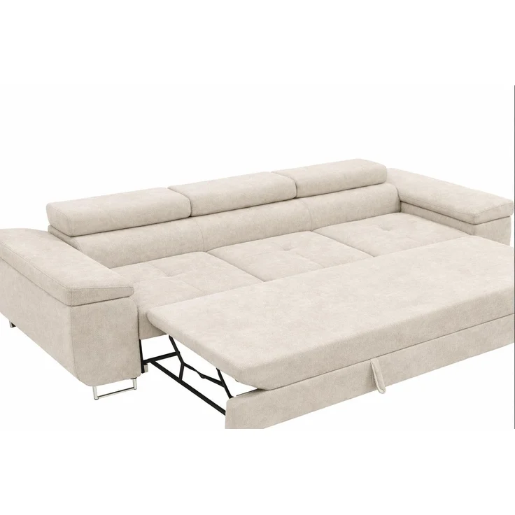 KRISAN MÖBEL Sofa ELIO in Beige, modernes Schlafsofa mit Schlaffunktion und verstellbaren Kopfstützen, 263 × 102 cm – Bild 2
